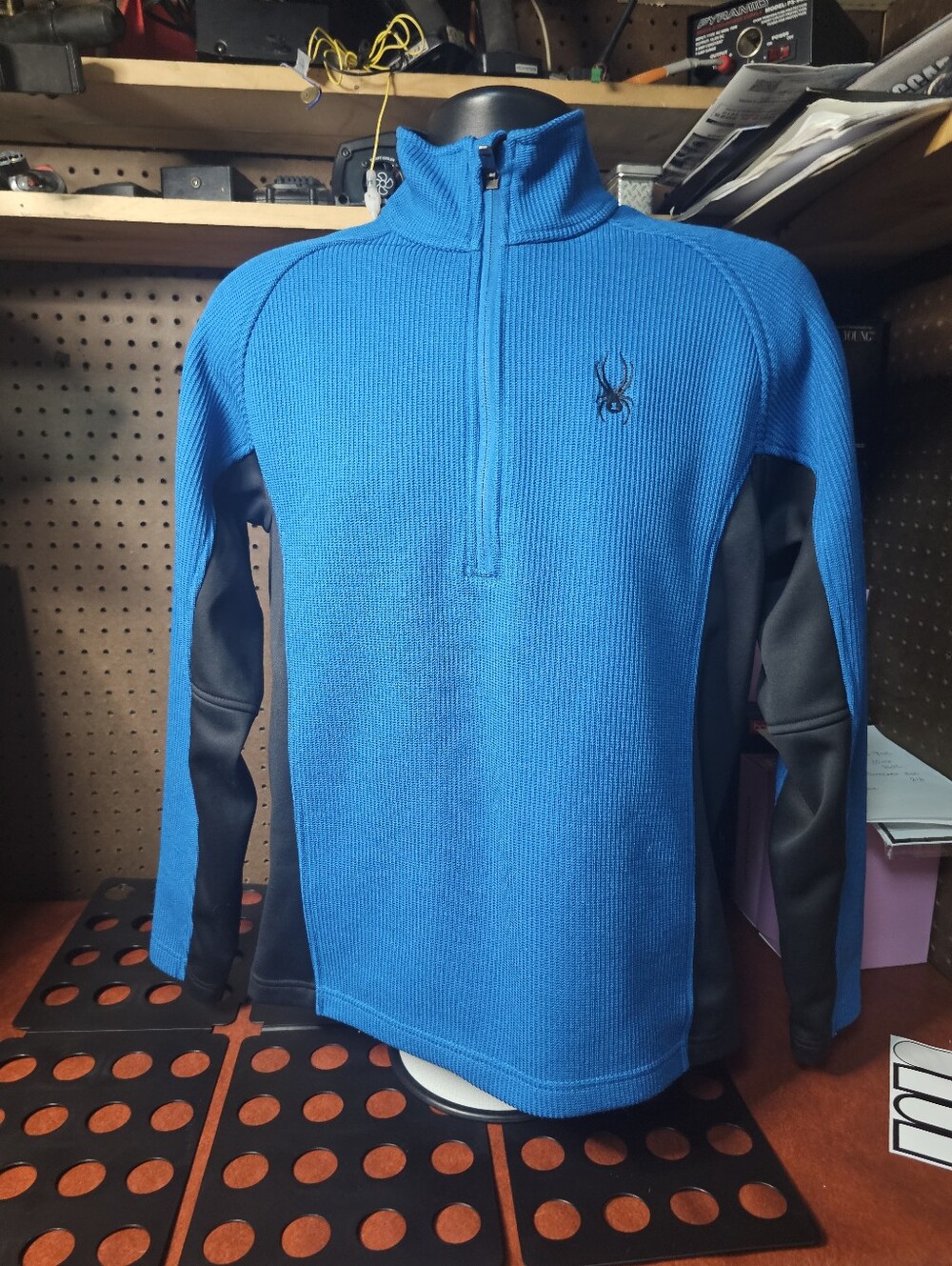 Spyder Mens Pitch Half  Zip Pull Over  Core Sweater BLUE/BLACK Size Small